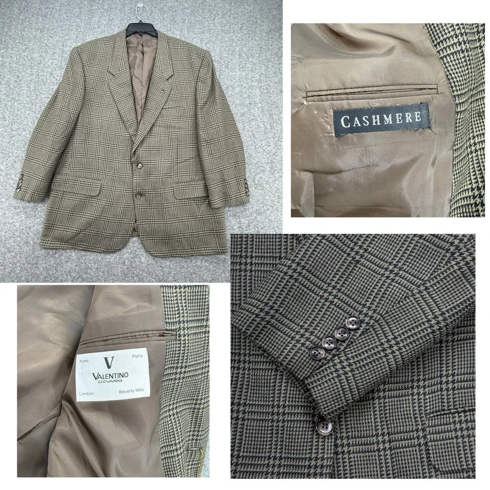 Giovanni Valentino Cashmere Glen Plaid Tweed Jacket Sport‎ Coat Brown 44
